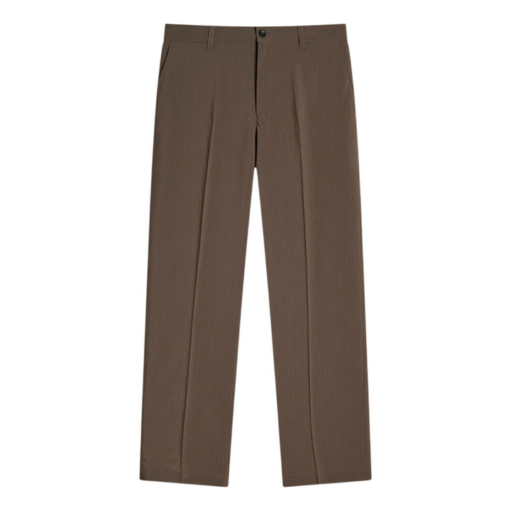 Photo: Les Deux Men's Mini Check Tailored Trousers in Dark Sand