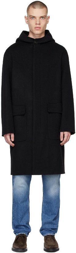 Photo: Theory Black Wool & Cashmere Hooded Coat