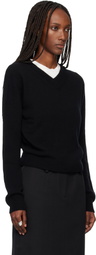 TONYWACK Black Cropped V-Neck Wool Sweater