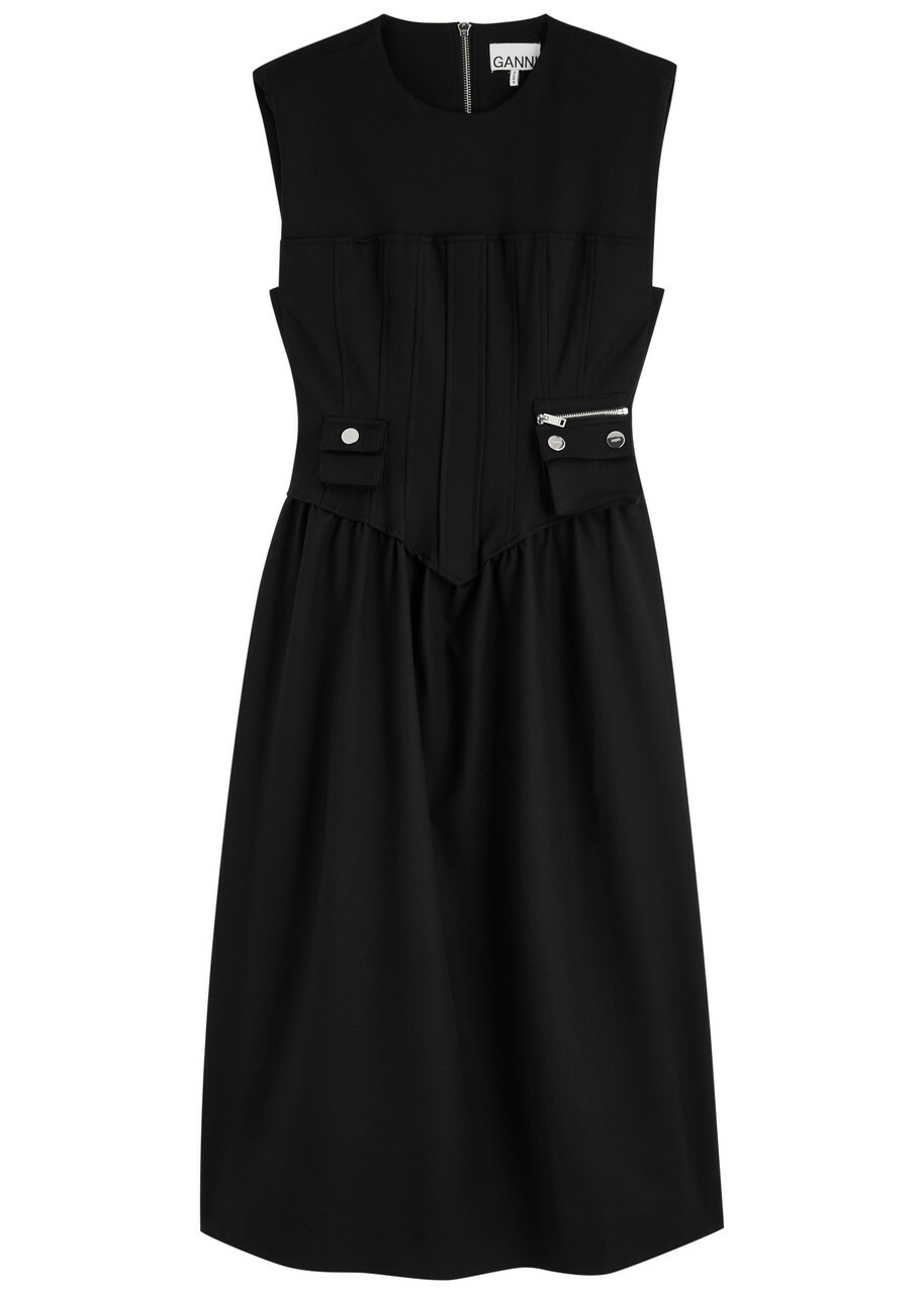 GANNI - Pleated Georgette Smocked Midi Dress GANNI