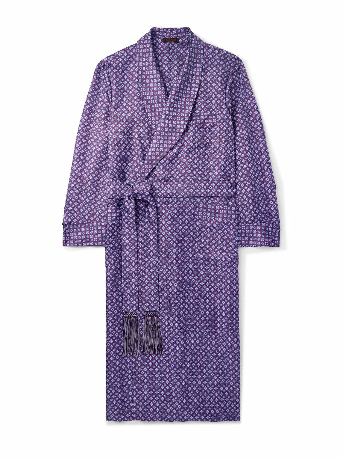 Charvet - Belted Printed Silk-Twill Robe - Purple