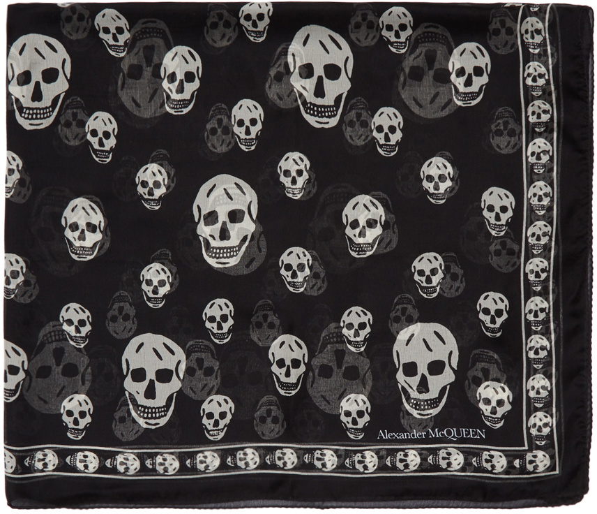 McQueen Black Silk Classic Skull Scarf