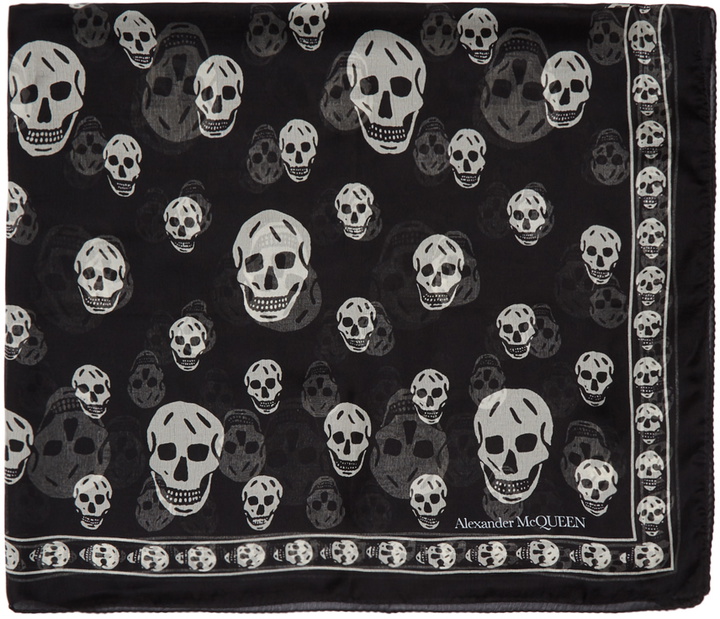 Photo: McQueen Black Silk Classic Skull Scarf