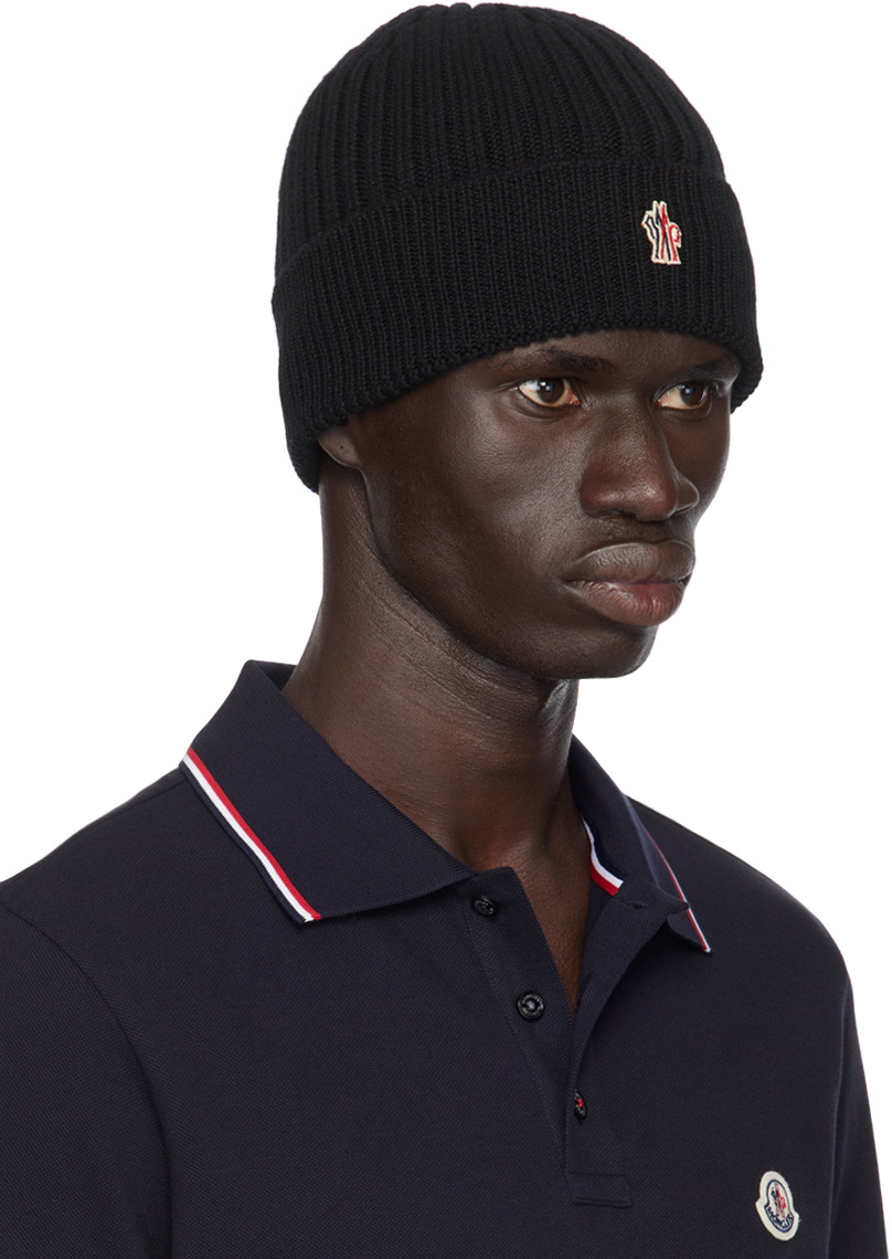 Moncler Grenoble Black Ribbed Knit Wool Beanie Moncler Grenoble