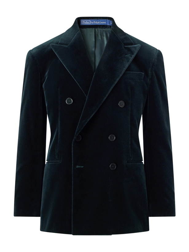 Photo: Polo Ralph Lauren - Double-Breasted Linen-Blend Velvet Blazer - Green