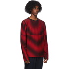 AMI Alexandre Mattiussi Black and Red Striped Long Sleeve T-Shirt