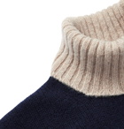 MAN 1924 - Slim-Fit Colour-Block Wool Rollneck Sweater - Blue