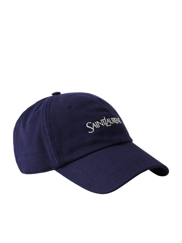 Photo: SAINT LAURENT - Logo-Embroidered Cotton-Gabardine Cap - Blue