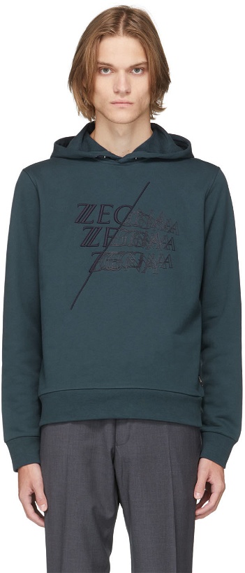 Photo: Z Zegna Blue Logo Hoodie