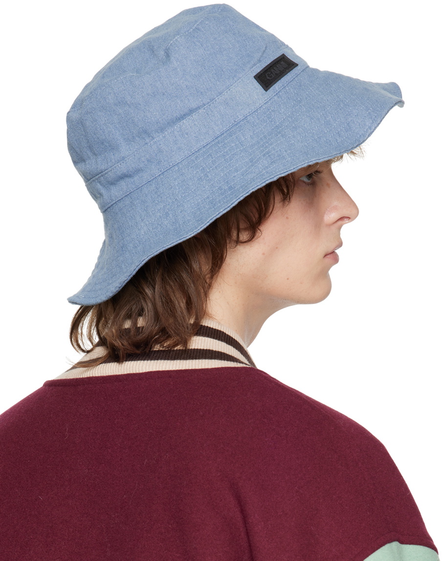 GANNI Blue Logo Denim Bucket Hat GANNI