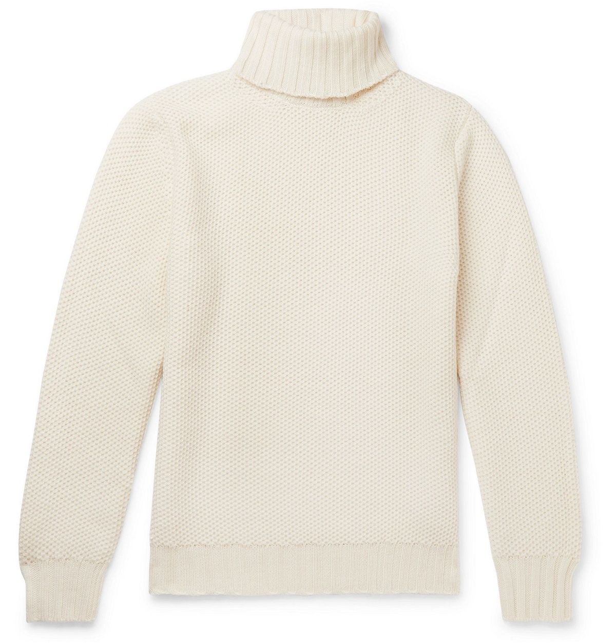Photo: Beams F - Slim-Fit Honeycomb-Knit Merino Wool Rollneck Sweater - White