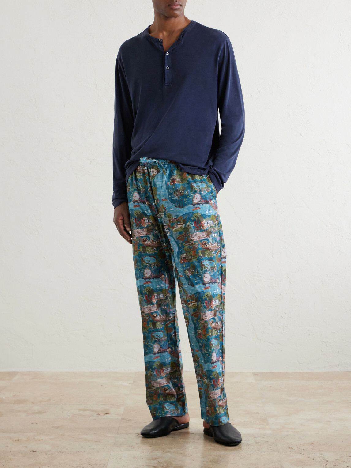 Derek Rose - Ledbury 100 Printed Cotton Pyjama Trousers - Blue