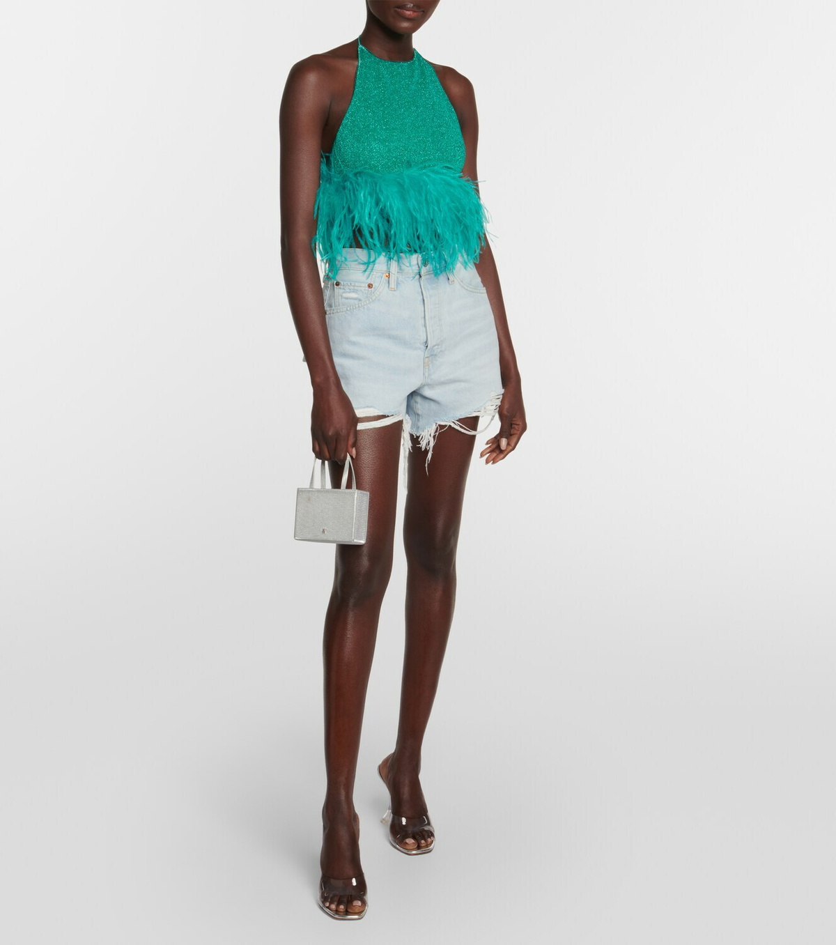 Oséree Lumière Plumage halterneck crop top