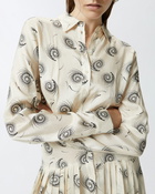 Pinko Mini Shirt Dress In Twill With Swirl Print Cream/Black