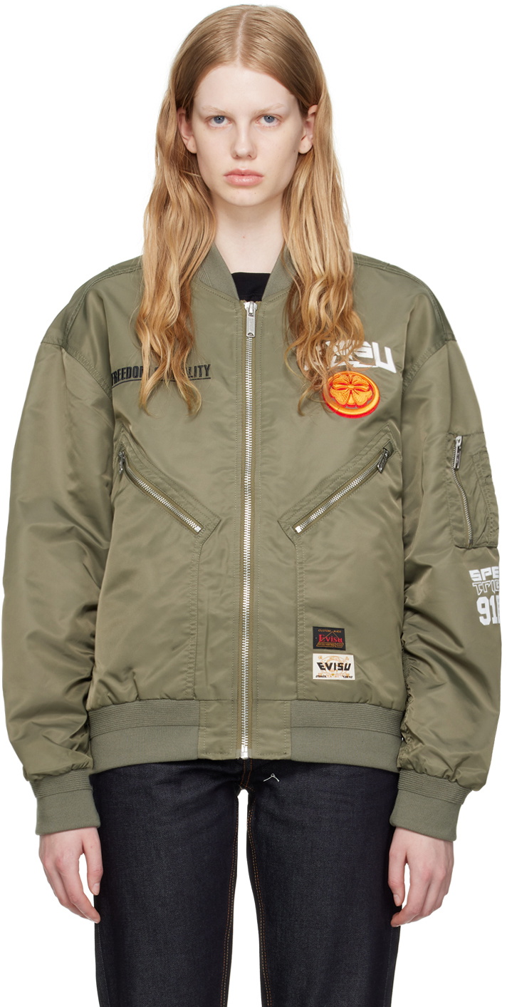 Evisu Khaki Embroidered Bomber Evisu