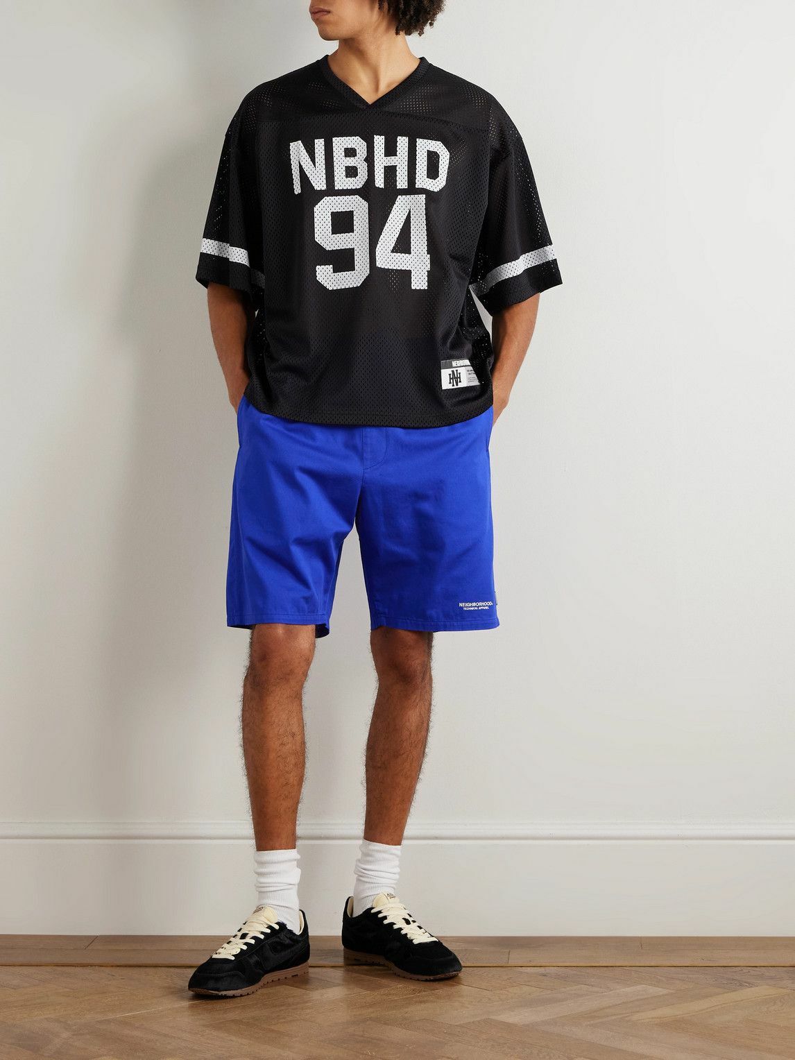 Neighborhood - Easy Straight-Leg Logo-Embroidered Cotton-Twill Drawstring Shorts - Blue