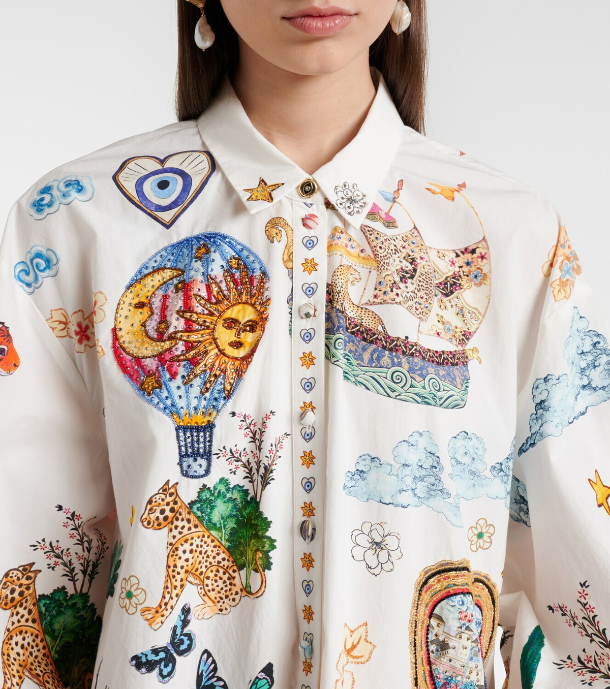 Camilla Printed embellished cotton minidress