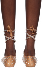 Amina Muaddi Beige Ane Crystal Lace Up Ballerina Flats
