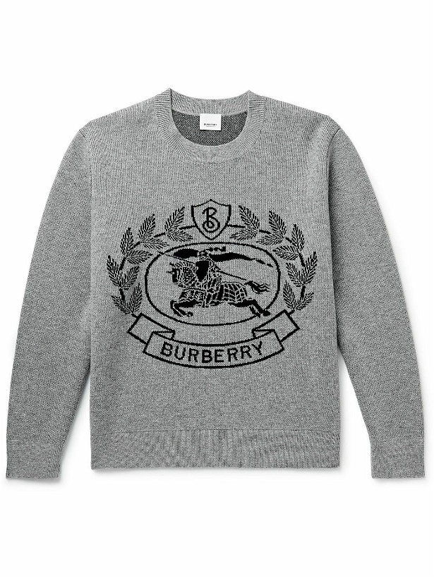Photo: Burberry - Logo-Jacquard Wool Sweater - Gray