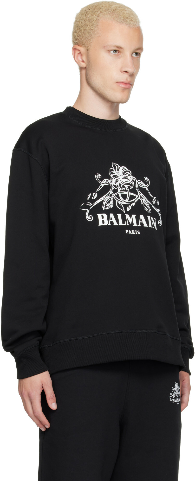 BALMAIN Black Printed 'Balmain Vine' Sweatshirt
