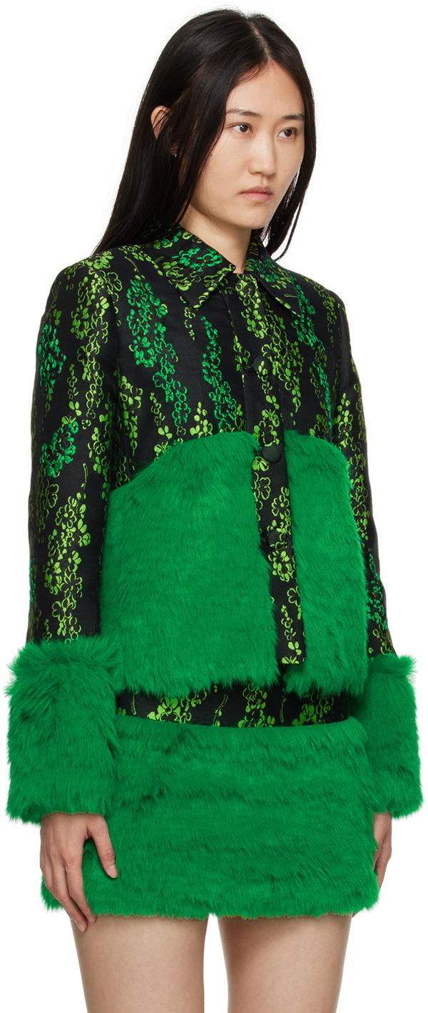 SHUTING QIU Black & Green Floral Jacket