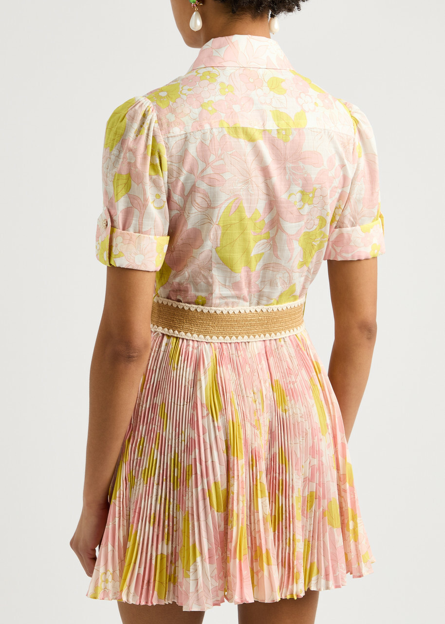 【Zimmermann】POP PLEATED MINI DRESS プリーツ ミニドレス Zimmermann Pop Printed Pleated Mini Shirt Dress Multi Floral