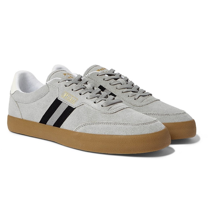 Photo: POLO RALPH LAUREN - Court VLC Grosgrain and Leather-Trimmed Suede Sneakers - Gray