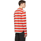 Junya Watanabe Grey and Red Horizontal Stripe T-Shirt