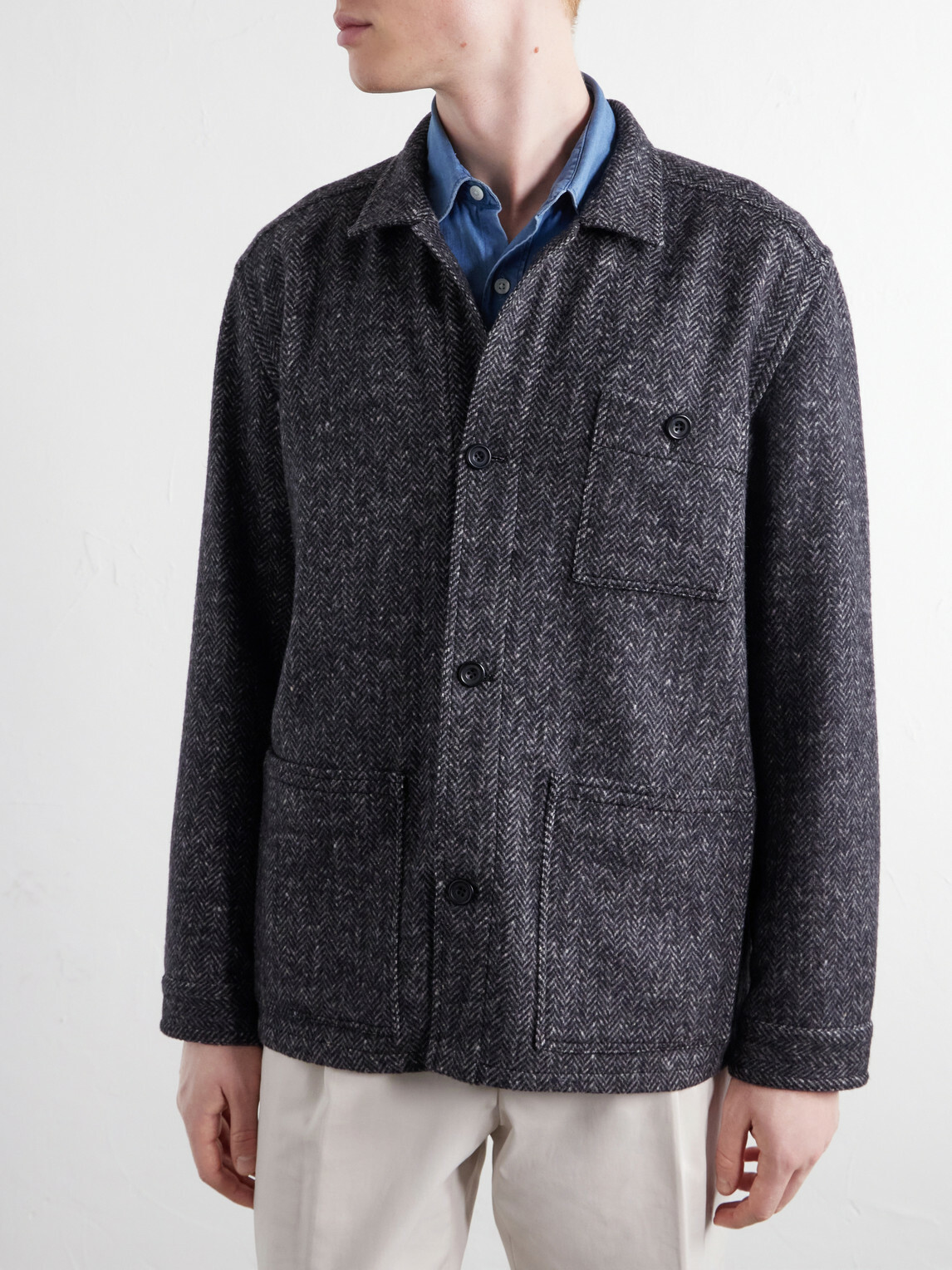 Anderson & Sheppard - Herringbone Wool Overshirt - Gray