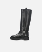 Pinko High Leather Boots With Logo Detail Limo Black