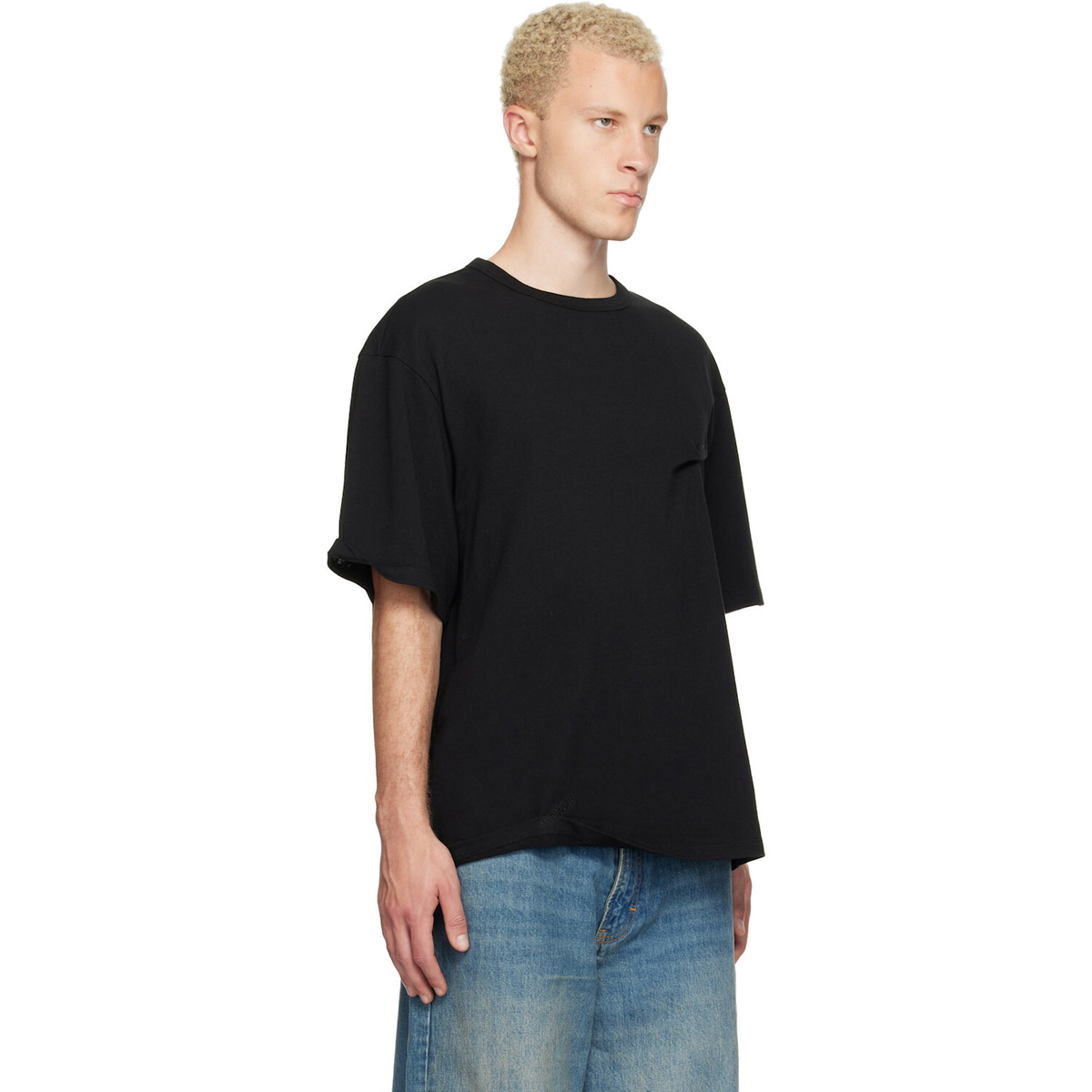 We11done Black Logo Pin-Tucked T-shirt