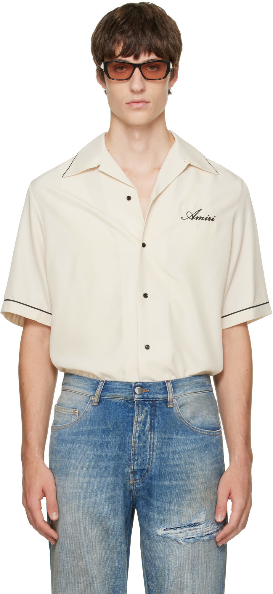 AMIRI Off-White Wolf Embroidered Camp Shirt