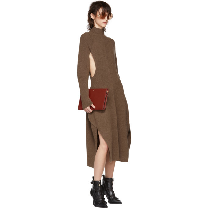 Chloe Brown Wool High-Neck Dress Chloe