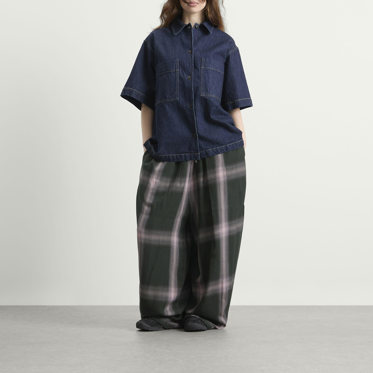 Needles Women's H.D Rayon Plaid Pants in Green