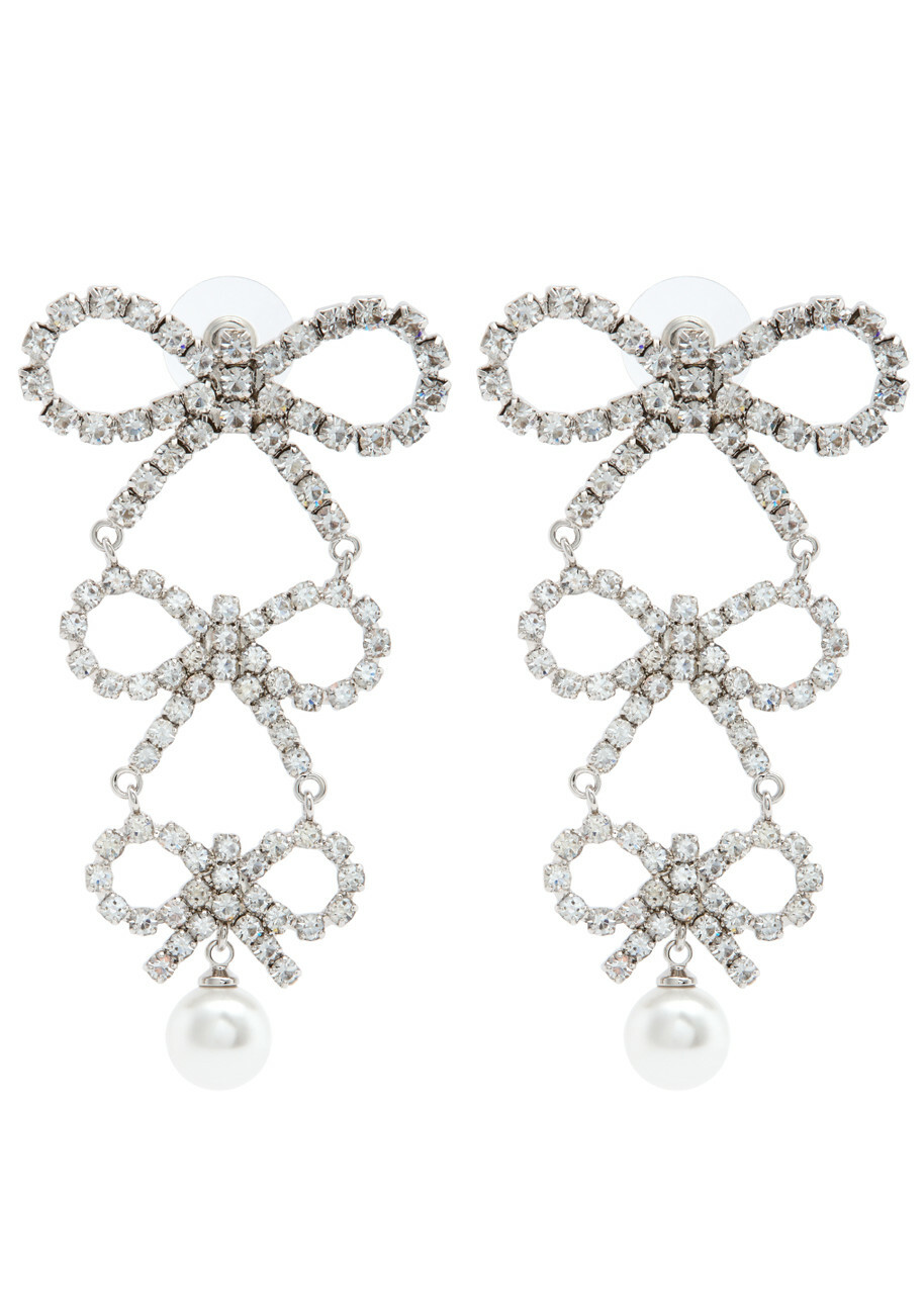 Self-portrait Bow Crystal-embellished Silver-plated Drop Earrings - One Size
