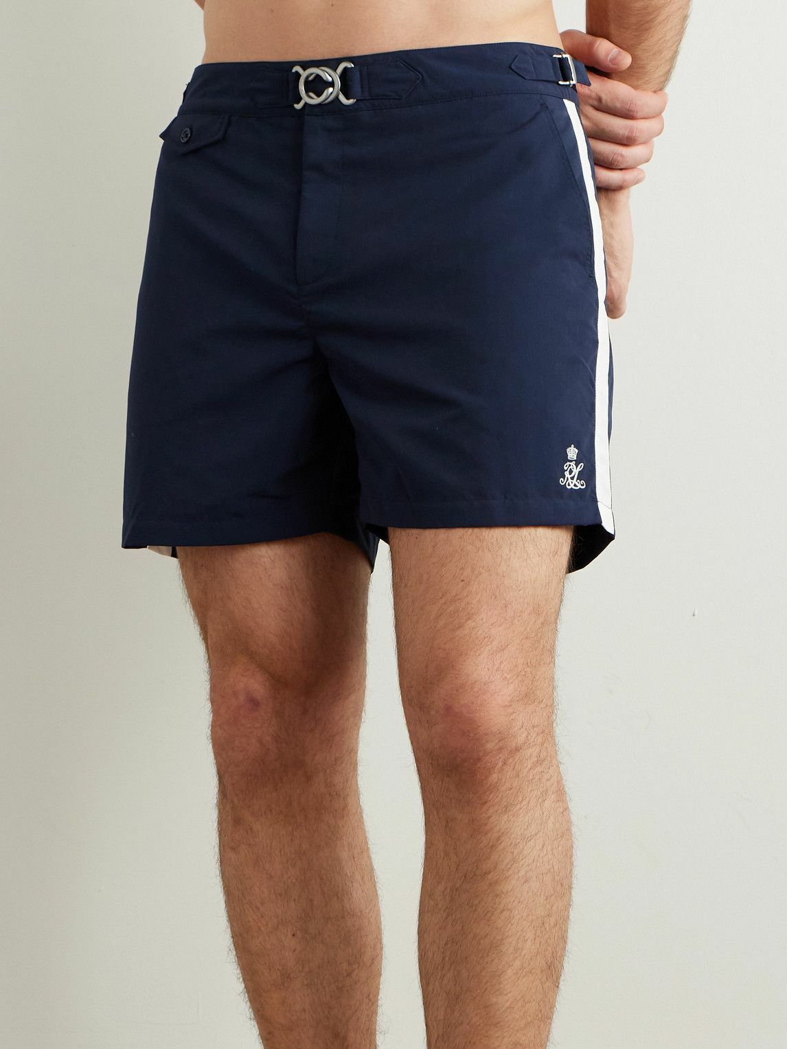 Ralph Lauren Purple label - Straight-Leg Mid-Length Striped Swim Shorts - Blue