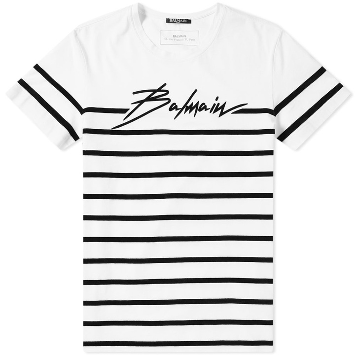 Photo: Balmain Stripe Logo Tee