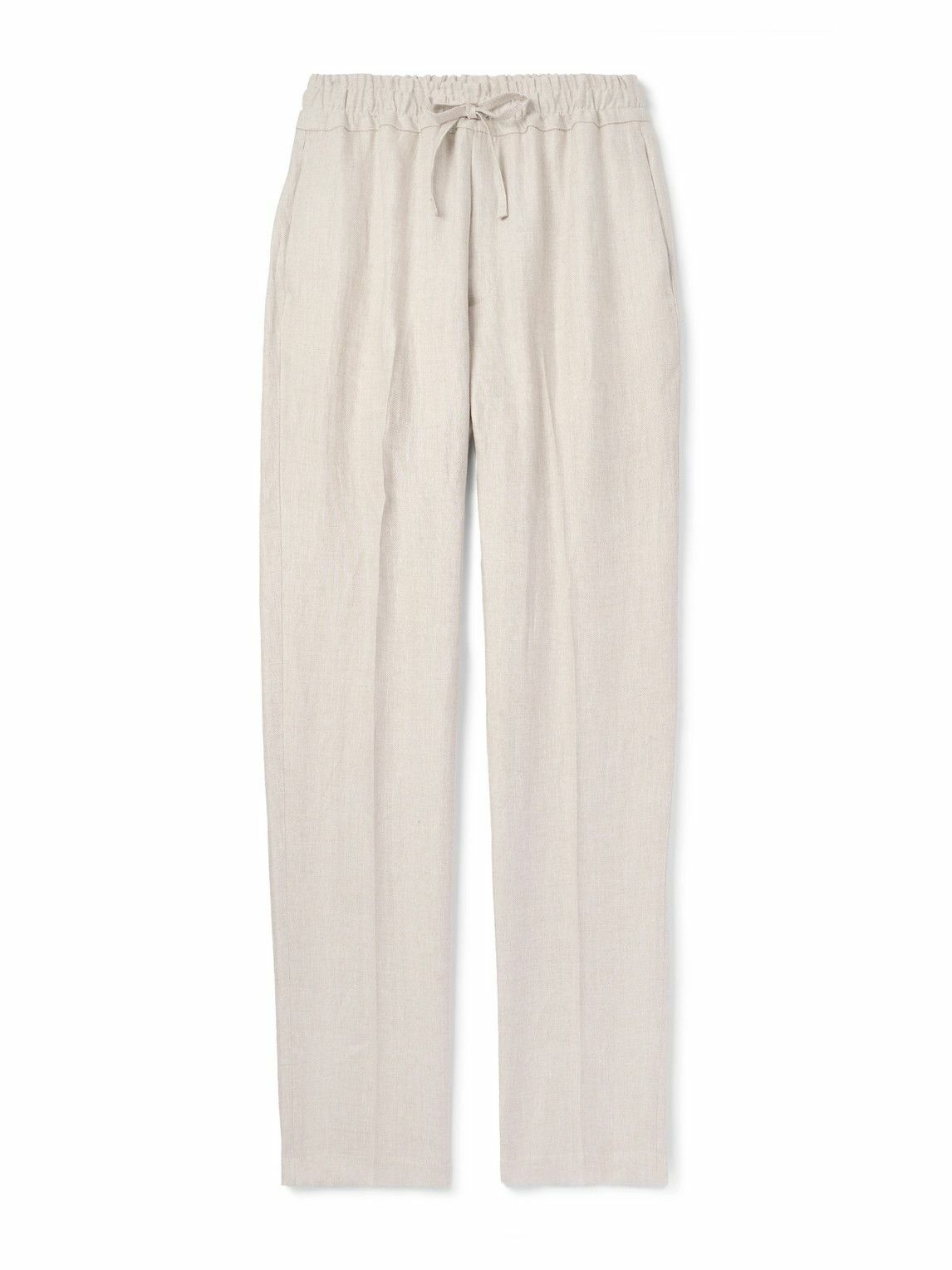 Kingsman - Straight-Leg Herringbone Linen Drawstring Trousers - Neutrals