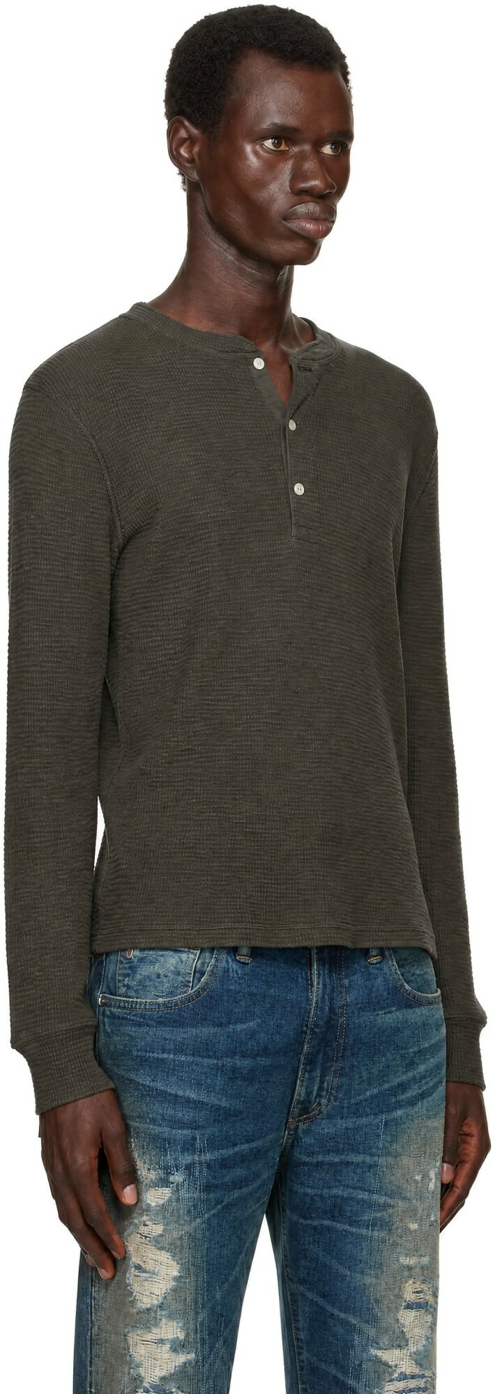 RRL Taupe Waffle-Knit Henley