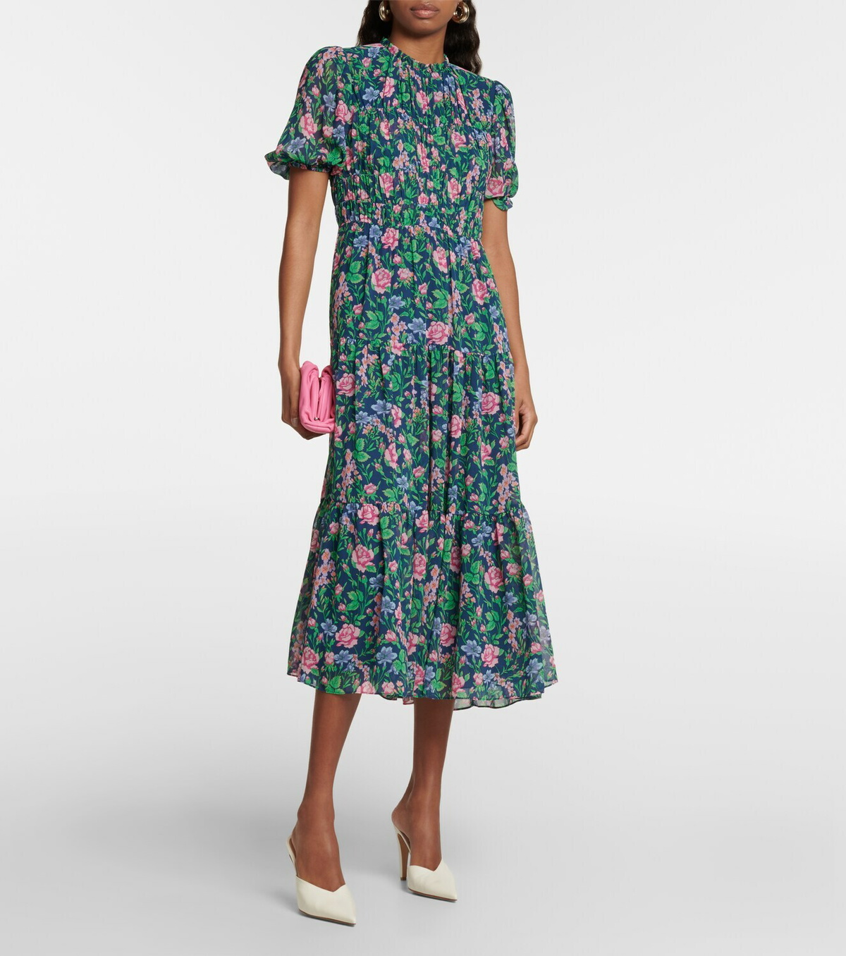 sachin and babi light blue dress Ariana Square Neck Floral Chiffon Smocked Midi Dress – Adelyne's Boutique &  Gifts