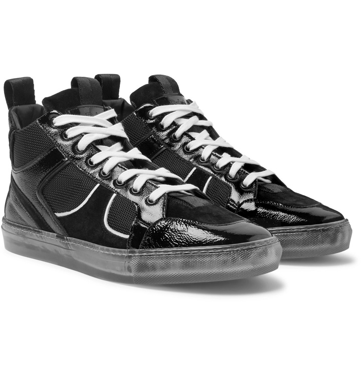 Photo: RtA - 1001 Patent Full-Grain Leather, Suede and Mesh High-Top Sneakers - Black