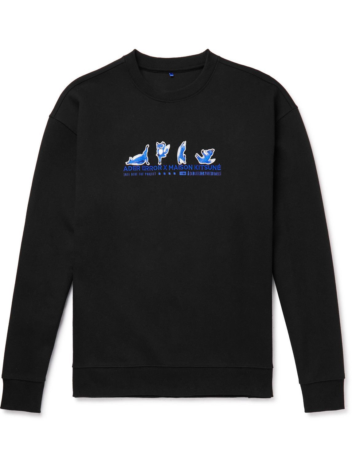Maison Kitsuné - Ader Error Yoga Blue Fox Logo-Embroidered Cotton-Jersey  Sweatshirt - Black