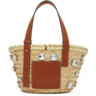Loewe Beige and Tan Small Raffia Basket Stones Tote