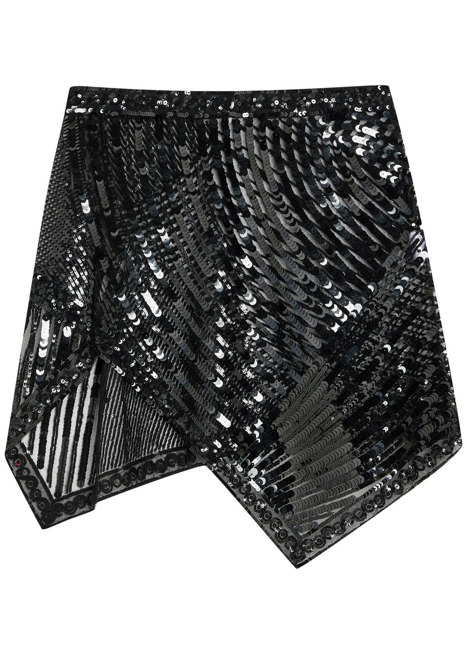 Pucci Sequin-embellished Asymmetric Tulle Mini Skirt Black