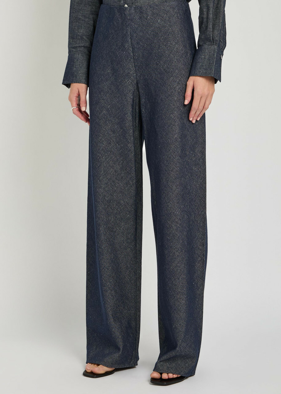 Vince Colette Wide-leg Chambray Trousers Indigo