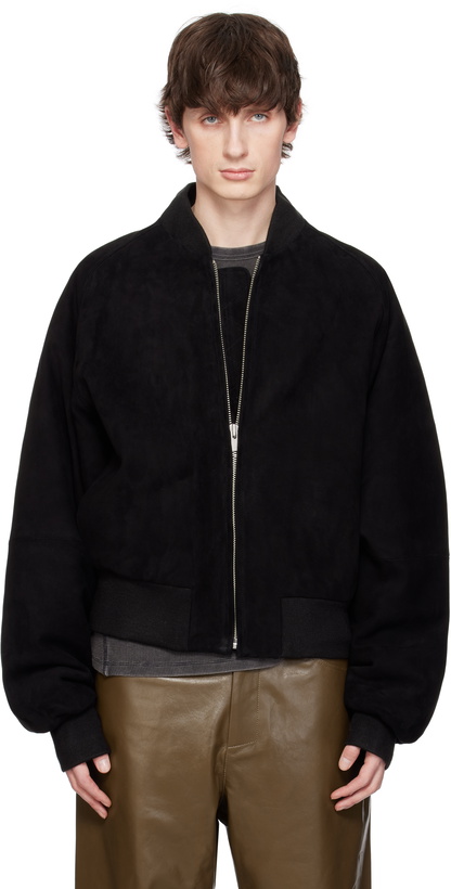Photo: Entire Studios Black Raglan Bomber Leather Jacket