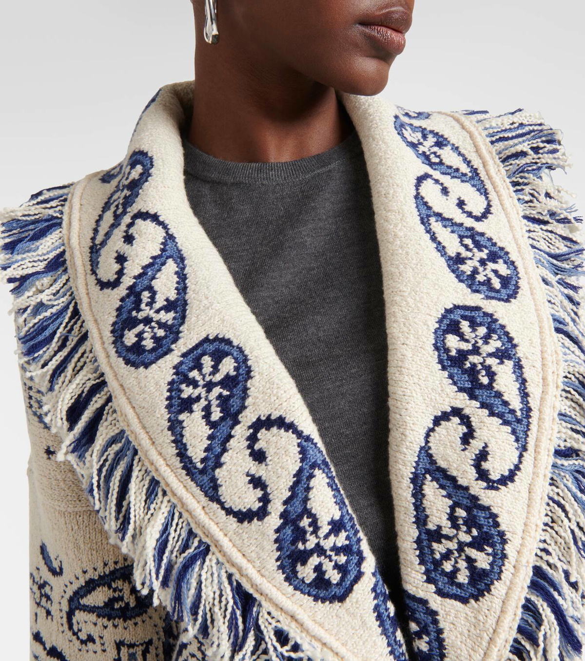 【ALANUI】fringed wool and cotton-blend jacquard コート Alanui patterned-jacquard frayed-trim Cardigan Coat