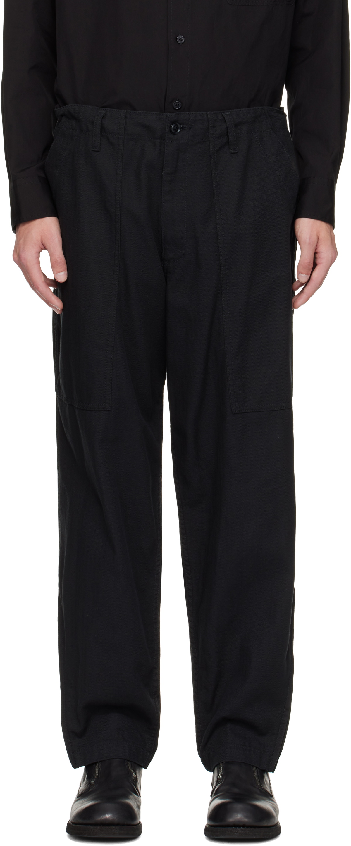 YOHJI YAMAMOTO Black BS Herringbone Hem Zip Painter Trousers