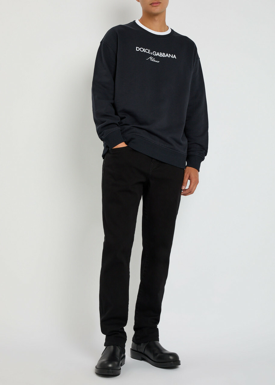 Dolce & Gabbana Logo-embroidered Cotton Sweatshirt Blue