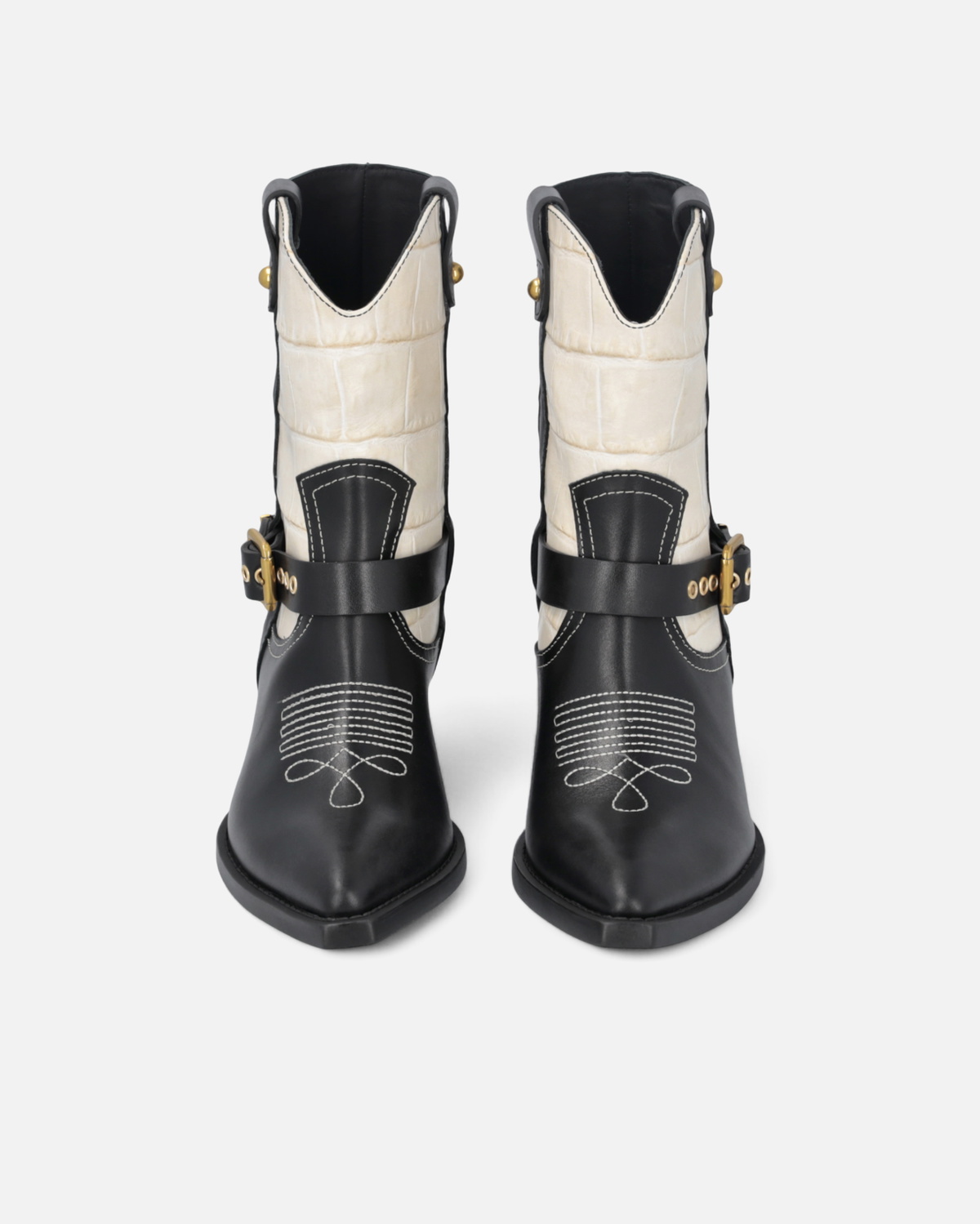 Pinko Two Tone Texan Style Leather Ankle Boots Black/White